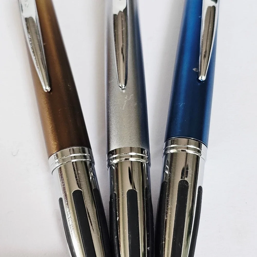 Vintage Cross ATX Ballpoint Pen Set 3 Metallic Blue Silver Bronze Ergonomic Grip